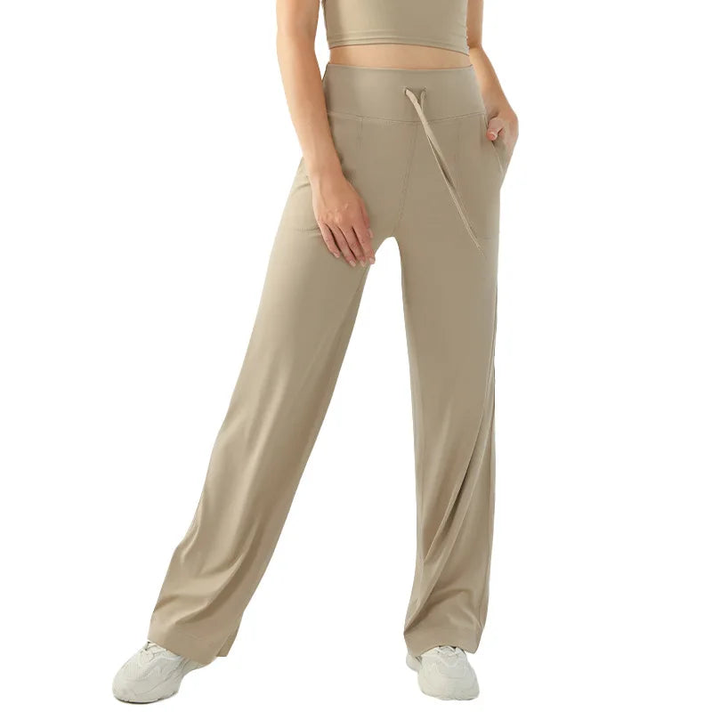 Drawstring Women Wide Leg Pants With Pockets High Waist Stretch Dress Casual Sweatpants Yoga Pants MegaBDM