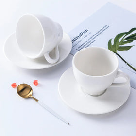 Hotel Restaurant Cafe Custom Modern Elegant White Ceramic Coffee Cup Set Microwave Safe Wedding Occasion