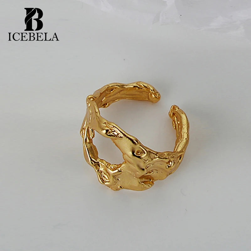 ICEBELA Korean Hot Sale Wholesale Jewelry 925 Sterling Silver Custom Adjustable Ring Irregular Geometric Texture Rings for Girls