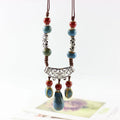 Vintage Ethnic Style Long Ceramic Necklace Minimalist Pendant Clothes Versatile Decorative Women's Jumper Chain