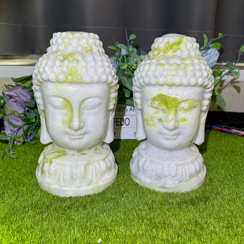 Kindfull Hot Selling Xiuyan Jade Buddha Head Healing Crystal Quartz Stones Jade Buddha for Meditation