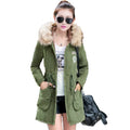 AIMINYZ Women's Long Length Hooded Breathable Cotton Long Sleeved Print Faux Fur Trim Jacket 2025 Autumn Winter European