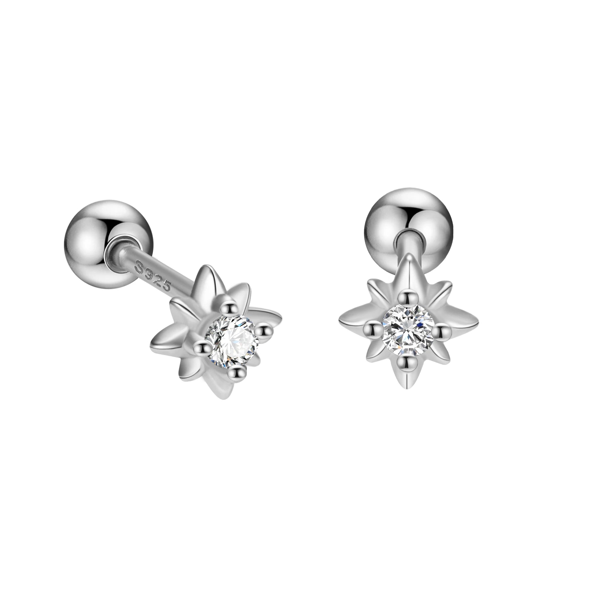 Factory Price 925 Sterling Silver Colorful CZ Earrings Set Simple Star Screw Back Stud for Women Fine Jewelry Wholesale
