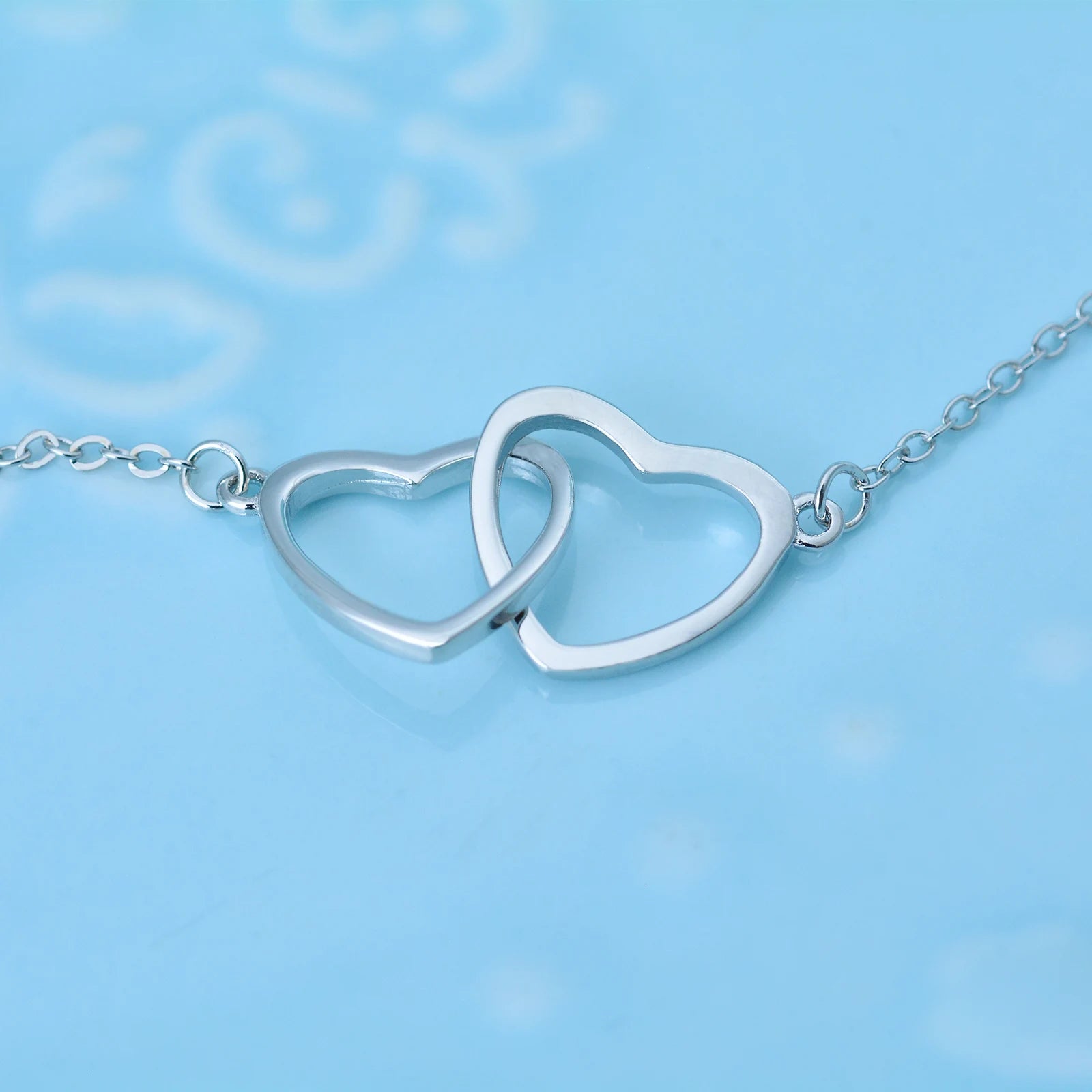 Valentine's Day Gift Rhodium 925 Sterling Silver Zircon Trendy I Love You Double Love Heart Pendant Necklace for Wedding Party