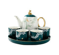 Rural Rustic Style Green Leaf Moon Ceramic 4 Cups 1 Kettle Tea Cup Set