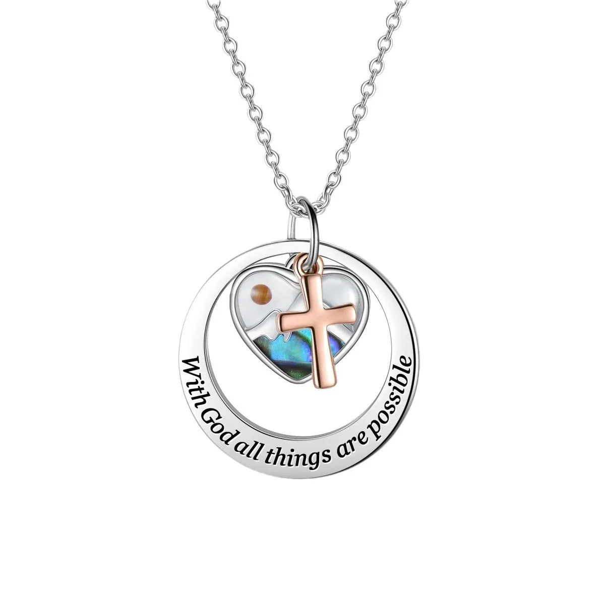 Stainless Steel Silvery Rose Gold Mustard Seed Pendant Necklace Faith Hope Love Cross Charm Pendant Necklace Gift for Her