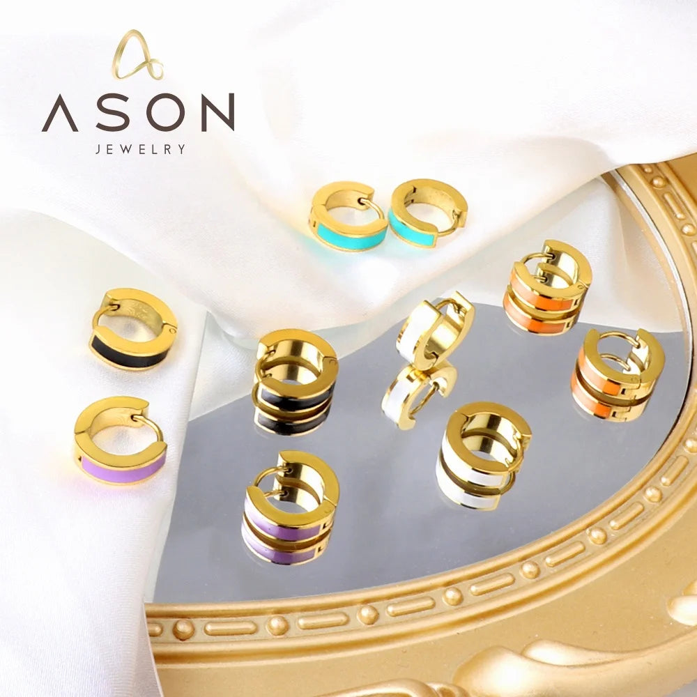 Ason Huggie Thick 18K Gold Plating Earring Stainless Steel Color Oil Dripping Ear Cuff Vermeil Hoop Earrings for Men Women
