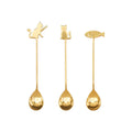 Cartoon 304 Stainless Steel Cat Fish Spoon Tableware Set Gold Coffee Stirring Ice Spoon Dessert Cake Cutlery Set