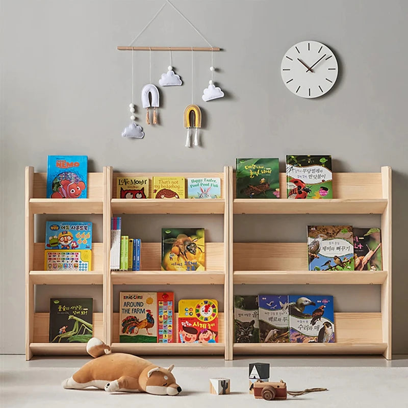 Floor Standing Three-Layer Wood Modern Children's Bookcase Multifunctional Detachable Design Bedroom Living Room Storage