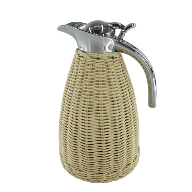 Handmade Rattan Wrapping Stainless Steel Vacuum Insulated Water Bottle Thermos Tea Coffee Pot