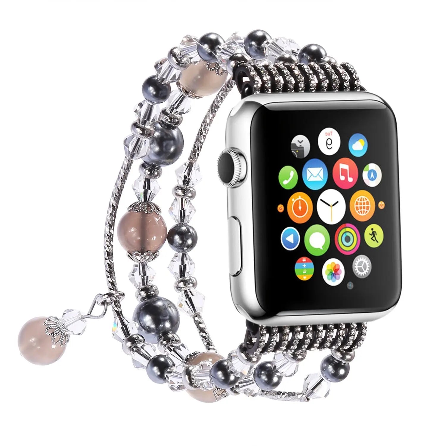 Ladies Smart Watch Strap Compatible with Iwatch 38 40 41 44 45 46 mm Crystals Women Stretch Bracelet Beaded Watch Band