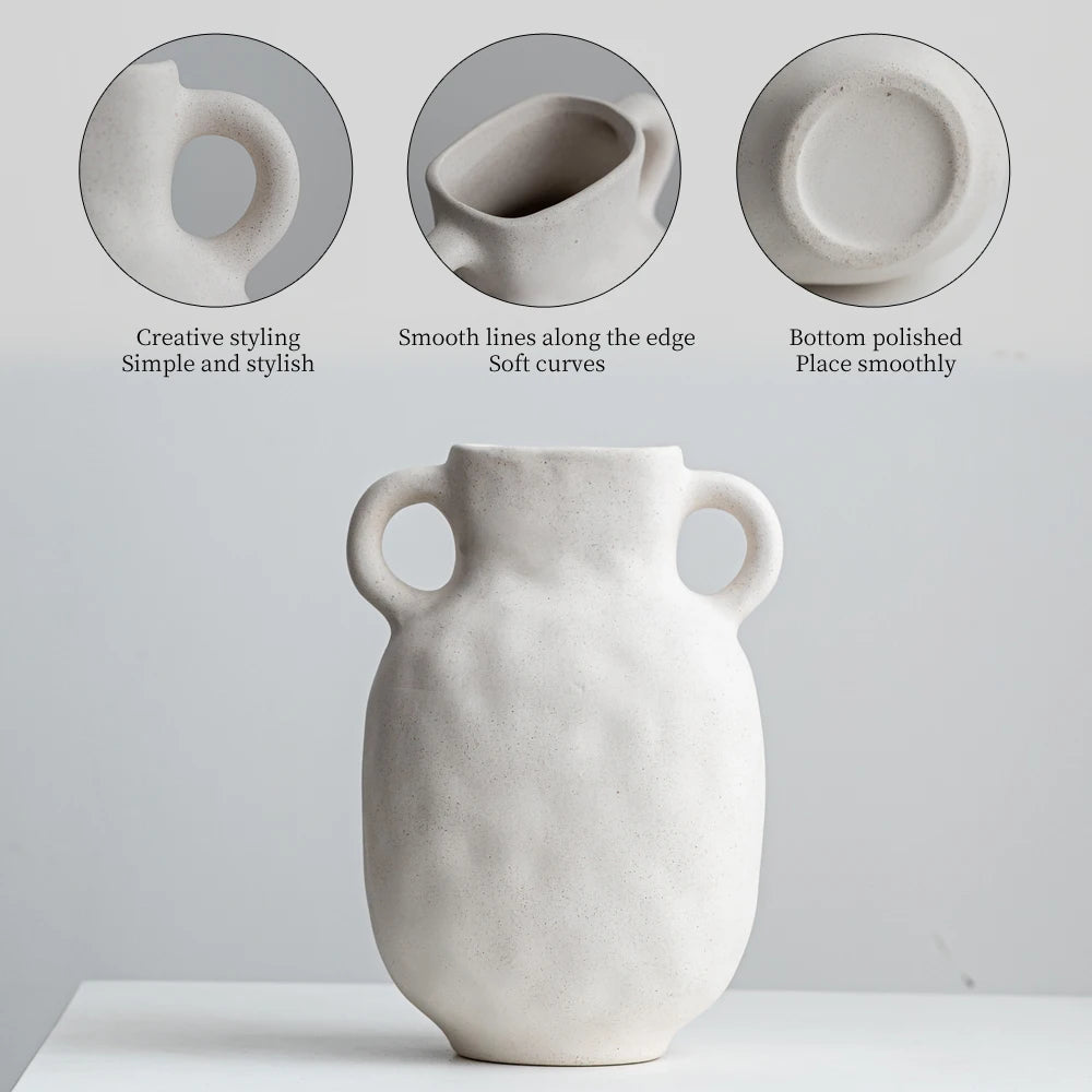 Elegant Decorative Frosted Matte White Vase Modern Ceramic Table Decorative Home Office White Vase for Dried Flowers
