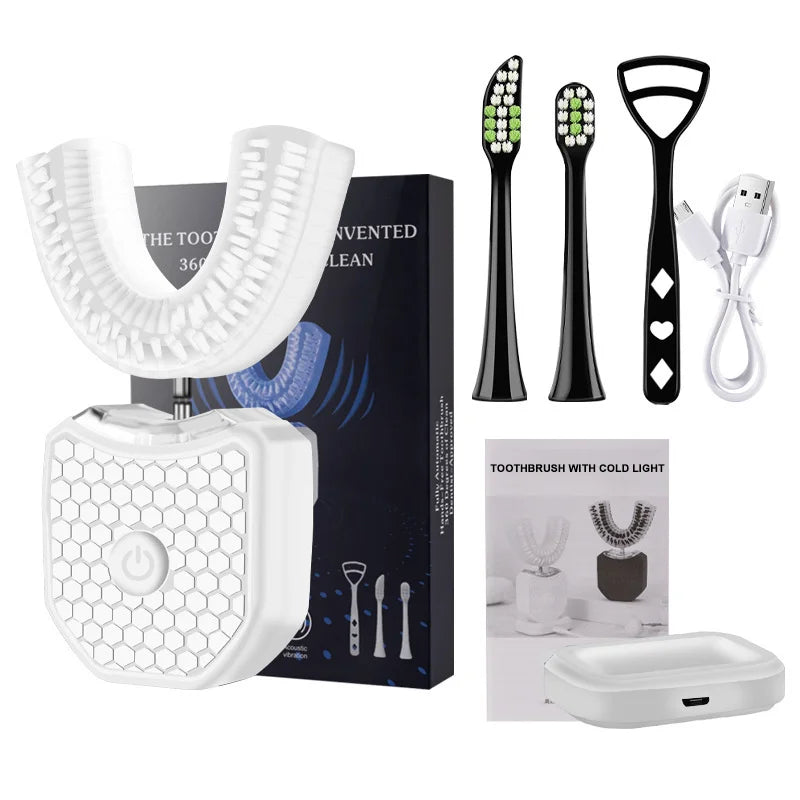 3-in-1 U-Shaped Electric Sonic Toothbrush Teeth Whitening Wireless Ultrasonic Toothbrush 360Â° Lazy Adult Silicone Tongue Scrape