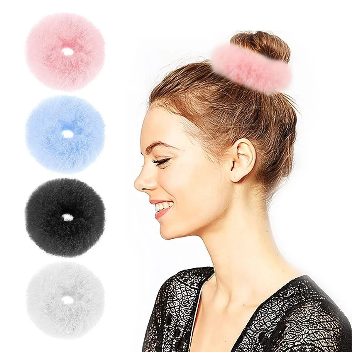 Wholesale Fluffy Faux Fur Scrunchies Fashionable Pom Pom Hair Ties Simple Cute Rubber Ponytail Holder Hair Ropes for Women Girls