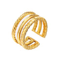 Wholesale Tarnish Free 18k Gold Plated Stainless Steel  Multilayer Finger Ring Twisted Chunky Open Ring Women Accessories