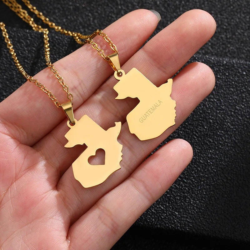 Stainless Steel Guatemala Map Chain Necklaces 18K Gold Plated Enamel Guatemala National Flag Guatemaltecos Pendant Necklace