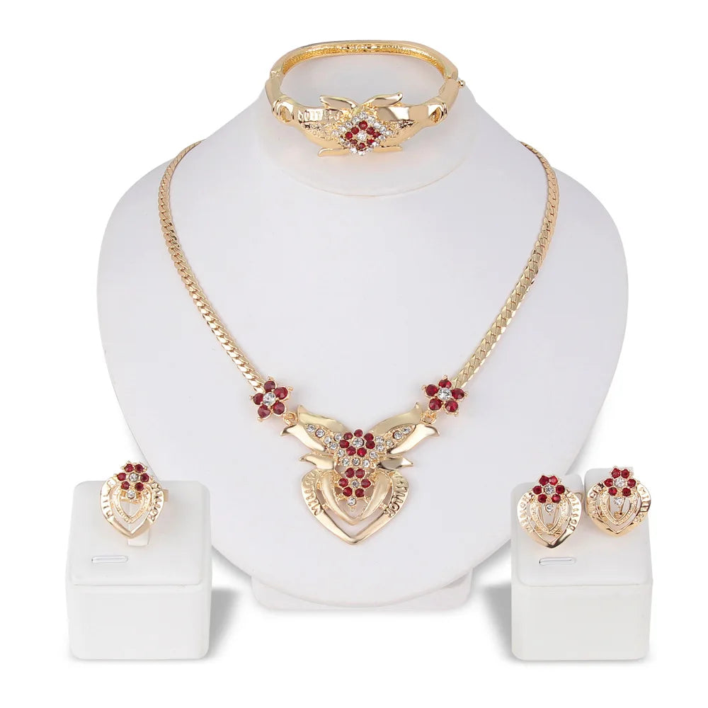 Elegant Jewelry Set for Women Clear Cubic Zirconia Crystal Drop Earrings Ring Bracelet and Necklace Bridal Jewelry Sets