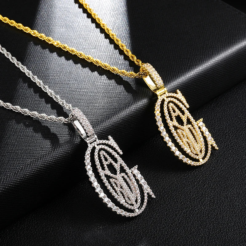 2025 New Hip-hop Jewelry Round  Letter Pendant Necklace Brass Iced Out Bling Bling CZ Necklace for Men and Women