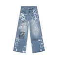 Ready to Ship Hot Sell America Street Fashion Men Graffiti Paint Fitting Jeans Men Vintage Blue Washed Jeans Men Designer Jeans