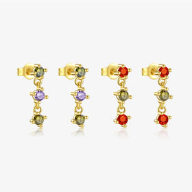 FUAMAY Fashionable 925 Sterling Silver Zircon Gold Plated Drop Earrings for Women Sweets Colorful Earrings