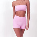 2025 Women's Comfortable Strapless High Waist Yoga Shorts Bra Set Compression Stretchy Design with Non-Front Seam Women's Suit