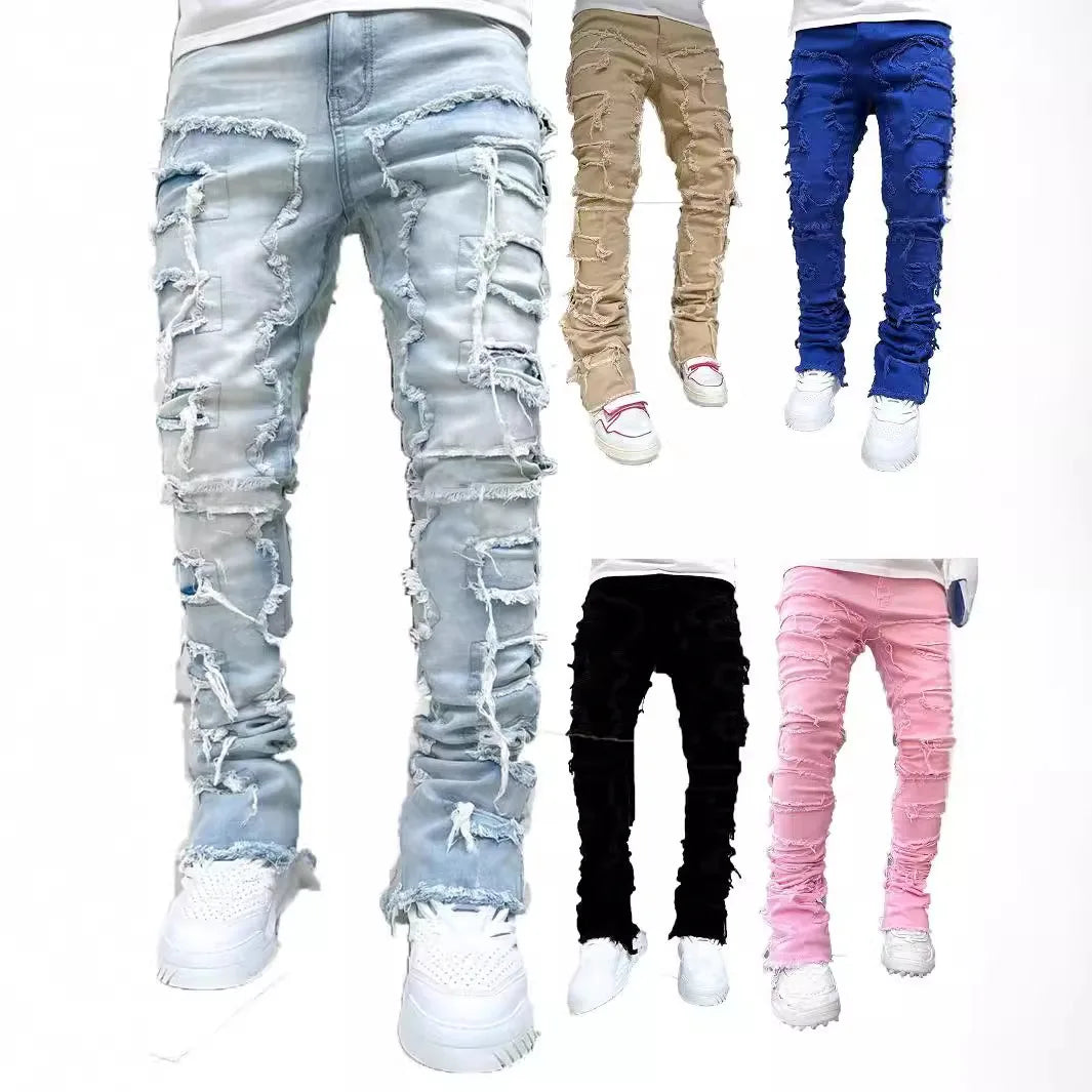 Wholesale Hot Sale Men's Denim 2024 New Autumn Men High End Slim Frayed Pencil Pants Fashion Jeans for Men