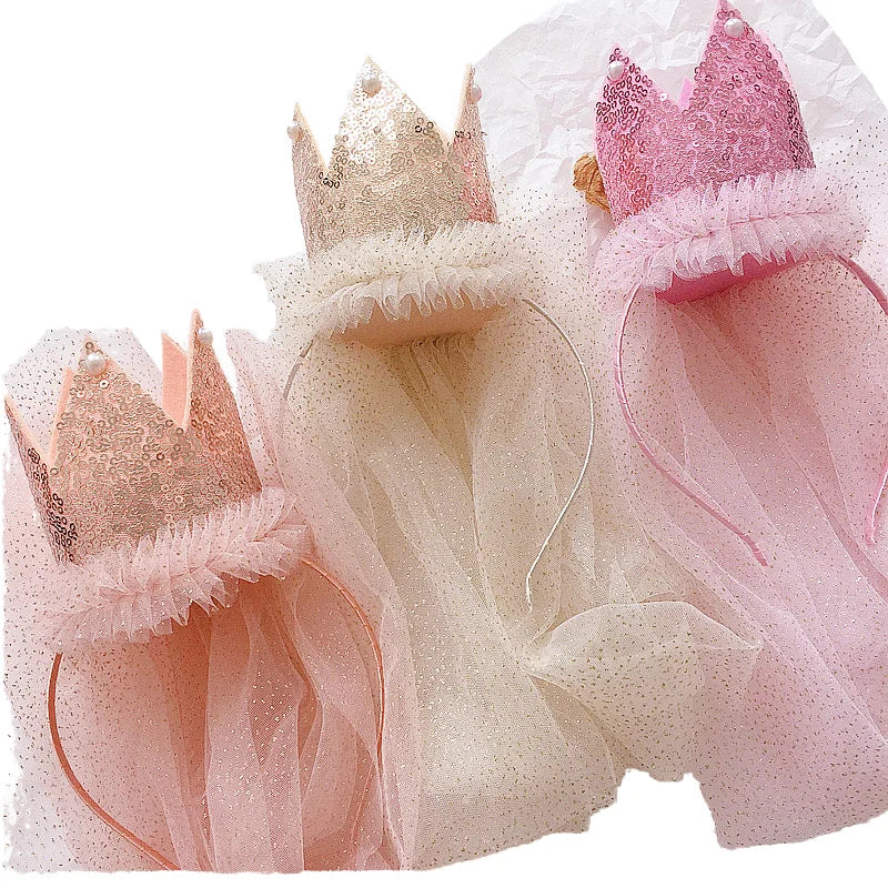 Songmay New Children's Sequins Big Crown Sparkling Headdress Birthday Party Headband Hair Accessories Kids 3 Colors Polyester