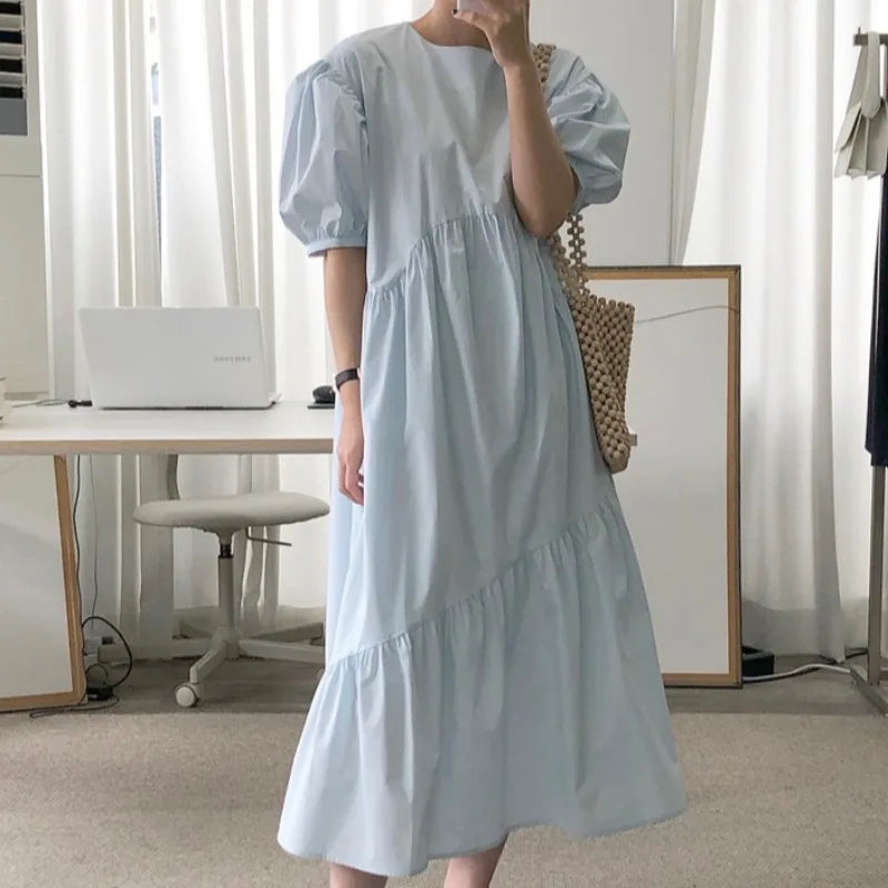 Boutique Wholesale Korean Summer Solid Color 2026 New Round Collared Short-sleeved Temperamental Sleeveless Women Dress
