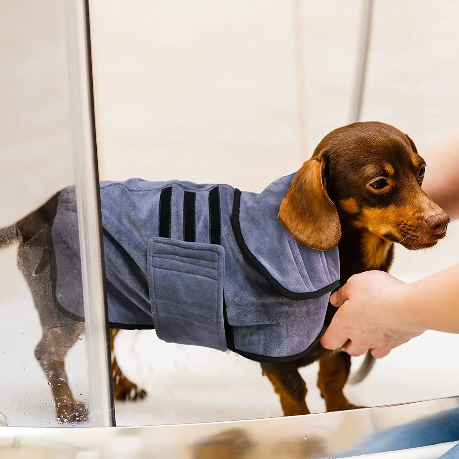 Custom Absorbent Dog Towel Quick Drying Stripe Gray Hooded Bathrobe Dog Drying Towel Microfibre Pet Cat Robe Coat Dog Bathrobe