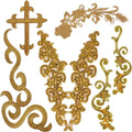 Fashion Costume Hotfix Iron-on Applique Patches Embroidery Gold Silver Yarn Geometric Flower Leaf Cross Shaped Sequined Stickers