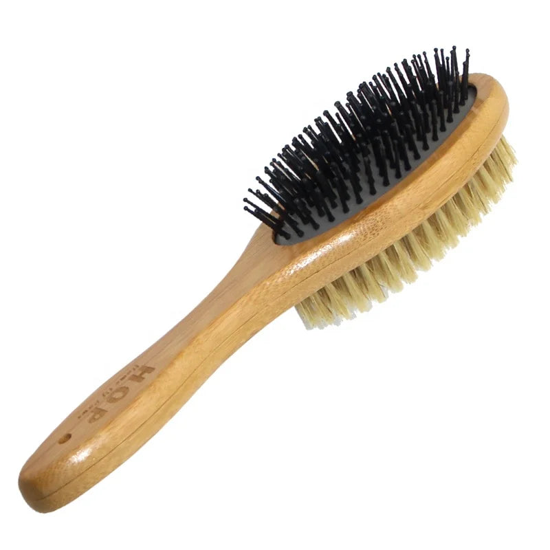 Factory Wholesale Double Sided Bamboo Handle Cat Hair Cleaning Brush Dog Pet Grooming Brush