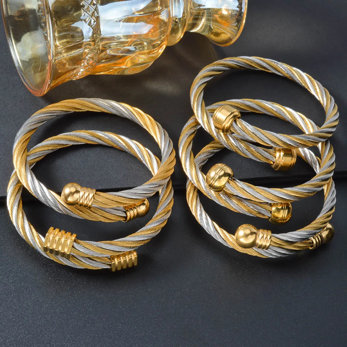 Waterproof Wholesale Stainless Steel 18K Gold Sliver Plated Twisted Bracelet Women