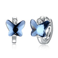 Custom Cute Kid Jewelry Earring Pink Blue Austrian Crystal 925 Sterling Silver Gold Plated Butterfly Hoop Huggie Stud Earrings