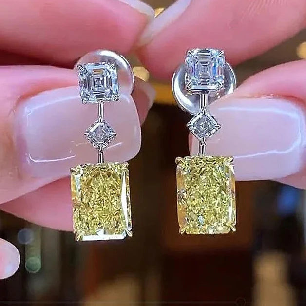 CAOSHI Custom Geometric Design Yellow Rectangle Crystal Silver Plated Cubic Zirconia Earrings for Wedding Jewelry Women Earrings