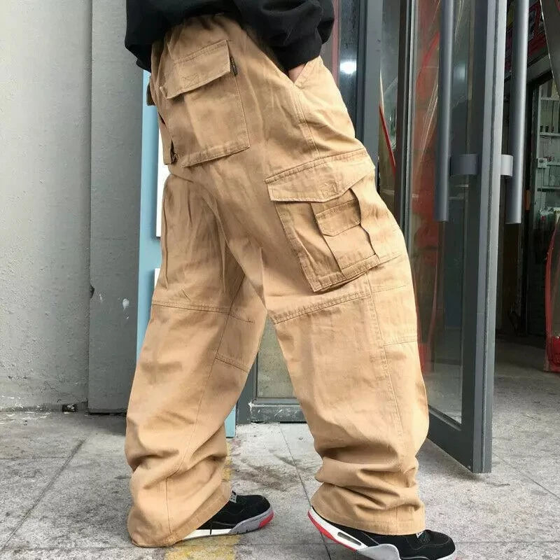 Men Custom Logo Leisure Loose Baggy Long Multi-pockets Hip Hop Cargo Pants