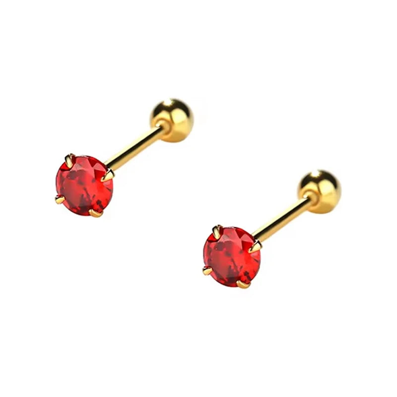 Minimalist Wholesale 925 Silver 18K Gold Plated Simple Red Colored Zircon Round Diamond Stud Earrings for Women