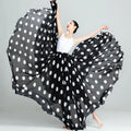 Large 720 Degree Pearl Chiffon Black White Polka Dots Beach Vacation Half Long Skirt for Lady Dance Training Show Wear