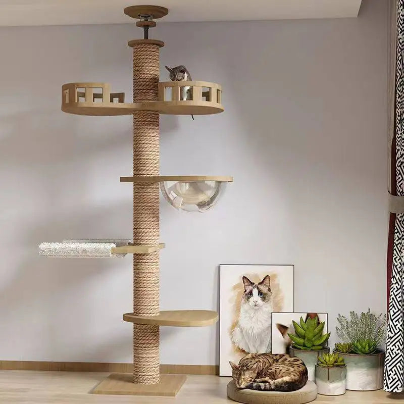Unique Design Luxury Wooden House Tower Scratching Posts Cat Tree Forest Cat Tree Tower