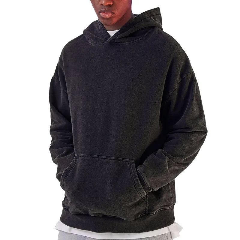 High Street Oversize Hip Hop Style Heavy Washed Old Hoodie Sweater Autumn and Winter New Loose Fried Flower Men's Sweater
