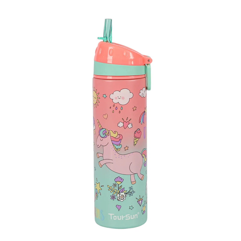 Custom Logo Double Wall 304 Stainless Steel BPA Free 18oz Kid Water Bottle for School with Straw Lid