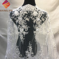 Luxury Beaded Lace 3D Flower Fabric Lace With Beads White French Net Tulle Lace Fabric for Wedding