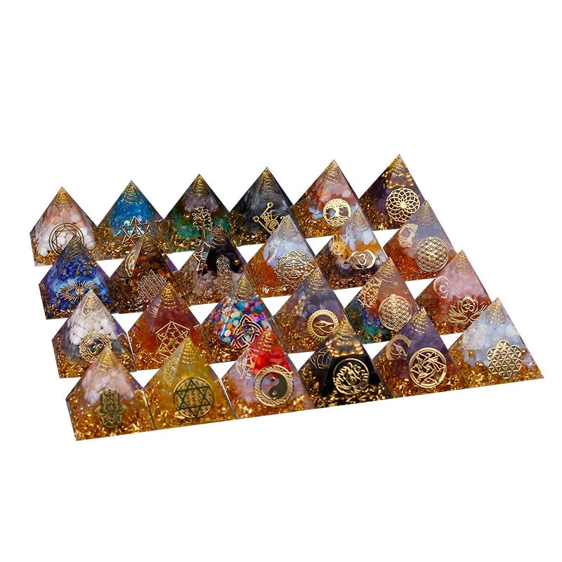 Wholesale Gems Seven Chakras Mini Resin and Quartz Cubes Decorative Crafts Crystal Healing Stone Orgone Energy Pyramid