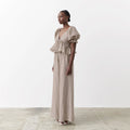 Enyami Summer Custom Brands Cotton Linen Women Co Ords Ruffles Puff Short Sleeve Shirts Trouser Wide Leg Pants 2 Pc Sets