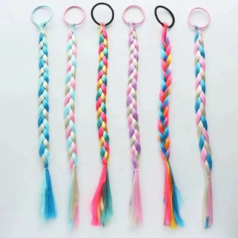 Cute Children Pastel Braided Synthetic Wig Hair Accessories Kids Elastic Hair Rope Tie Elastic Bands for Ponytail Hair Clips