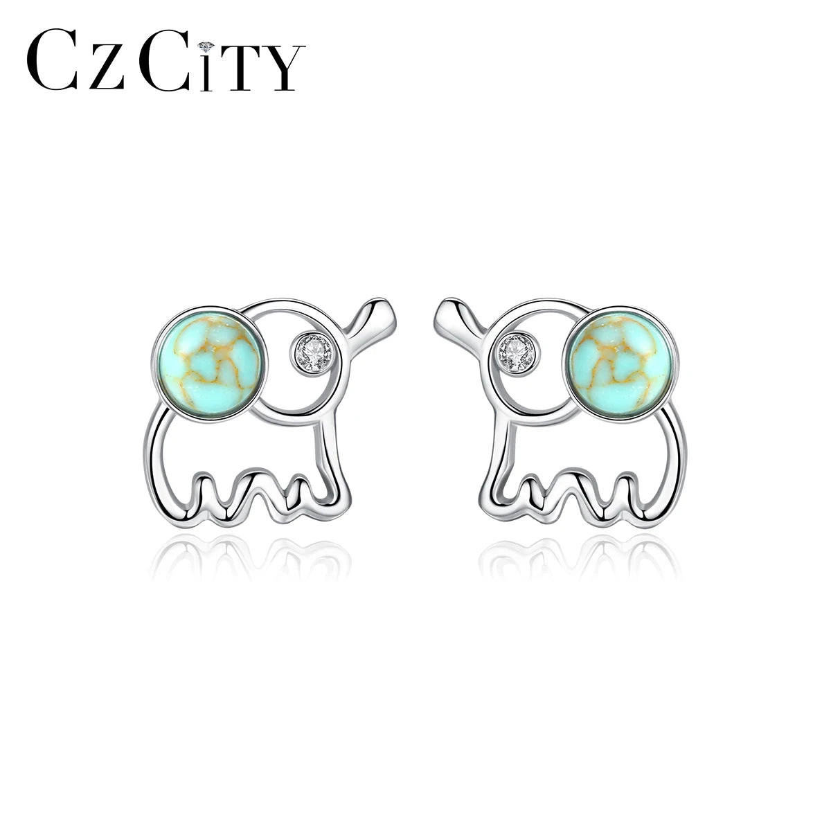 CZCITY Zircon Fashion Zarconia Designer Famous Brand Women's Sterling Silver 925 Earring Round Opal Stud Earrings