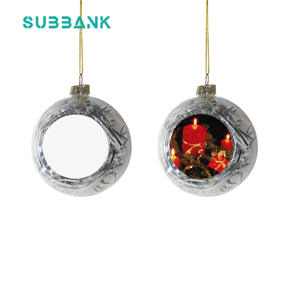 Subbank Sublimation Transparent Glass Aluminum Sheet Christmas Tree Ball Bauble Hanging Blank Round  Ornaments Ball Decoration