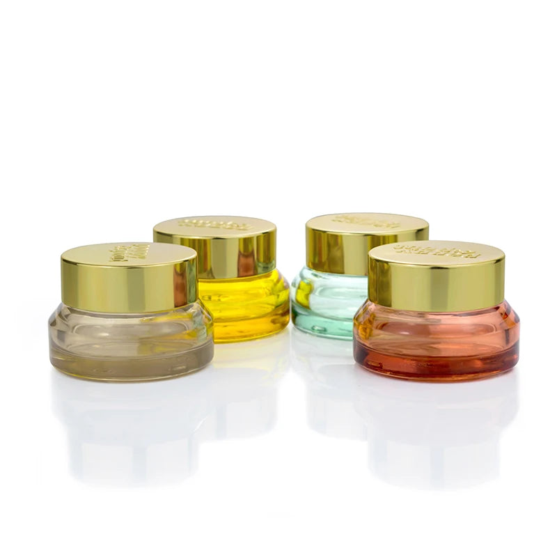 White Glass Cosmetic Packaging with Gold Aluminum Lid 1oz 2oz 30g 50g 100g Beautiful Glass Jar Luxury Eye Cream Jar