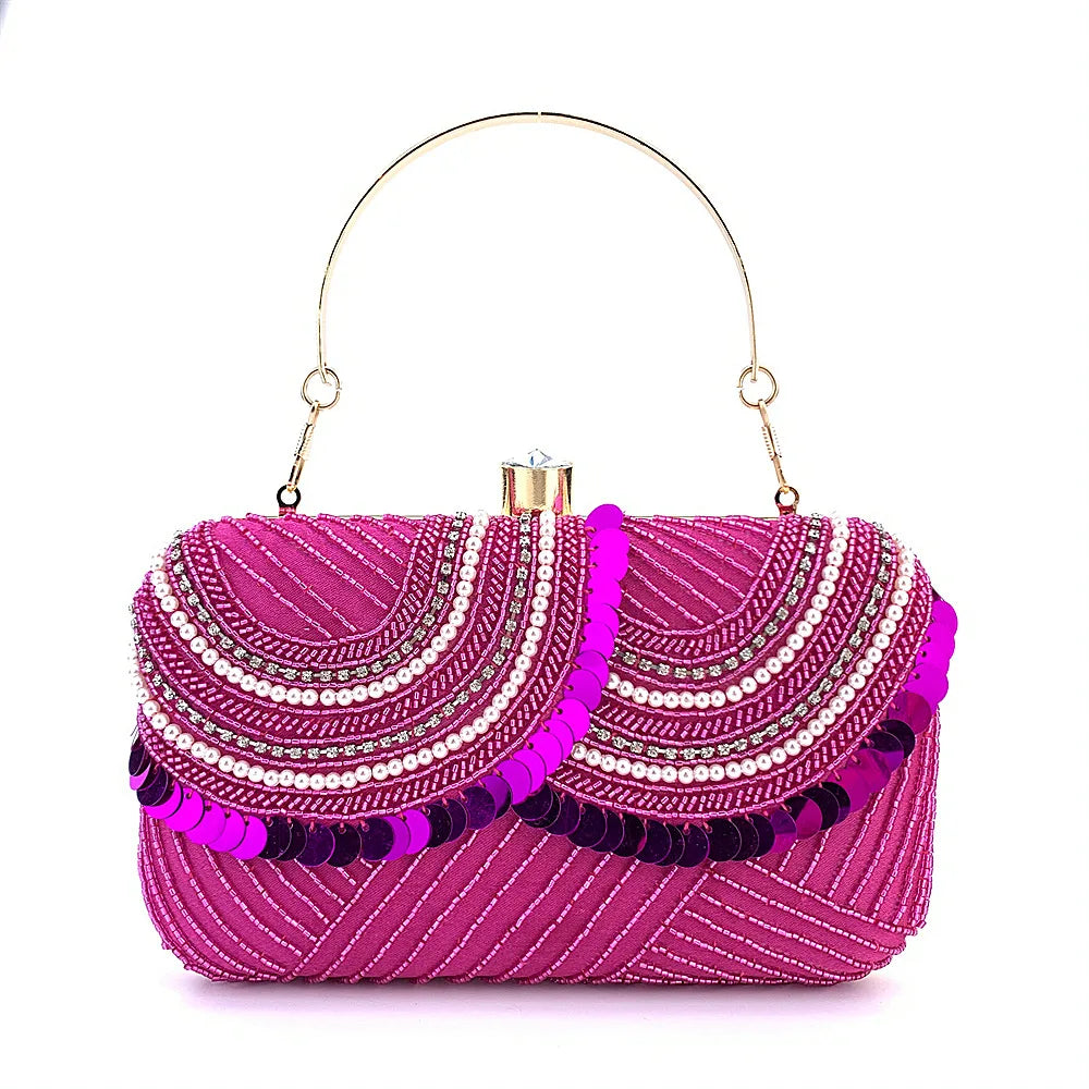 Ladies Fashion Glittering Handbag Women's Sparkling Evening Clutch Bag with Striped Sequin Purse