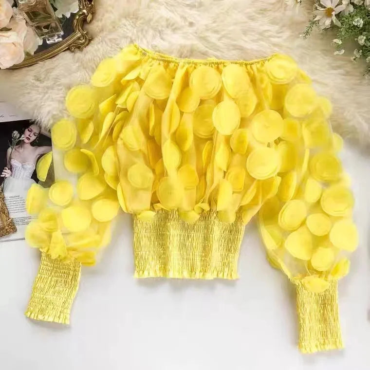 Wholesale 2026 Spring Mesh Loose and Fashionable 3D Flower Short Shirt New Korean Women's Shirt