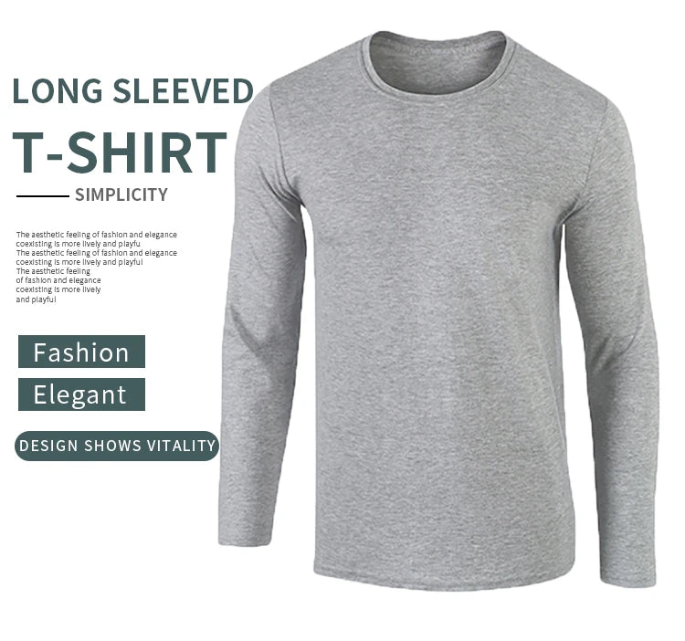 LS Men's Unisex Top Tee Simple Blank Sports T-Shirt Long Sleeves for Spring Autumn Customizable Yarn Dyed Tee